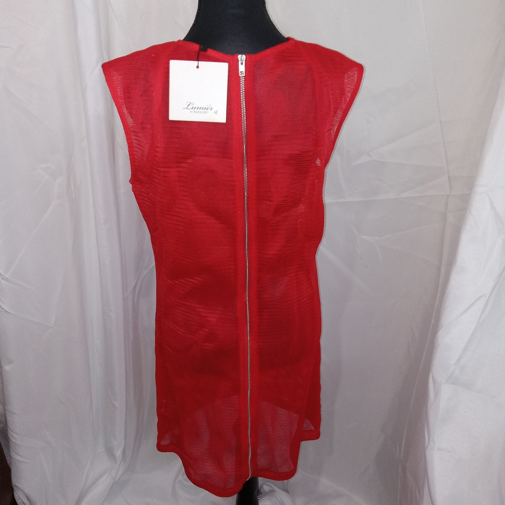 Red Bodycon Mini Dress Mesh Textured Mob Wife Date Night Party Dress M - Picture 7 of 14